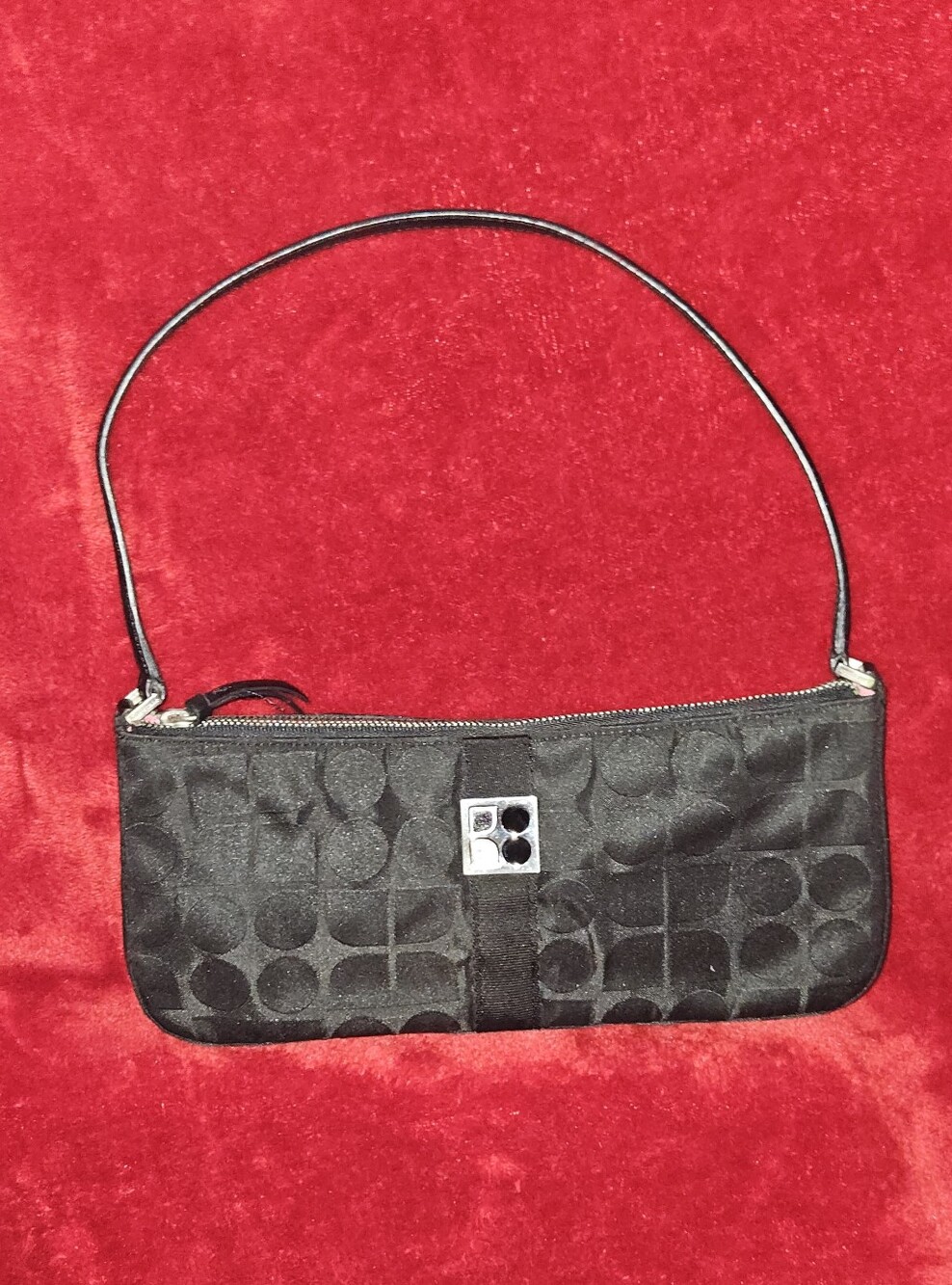 Vintage Kate Spade Noel Black Baguette Mini Shoulder Bag w/Silver Logo